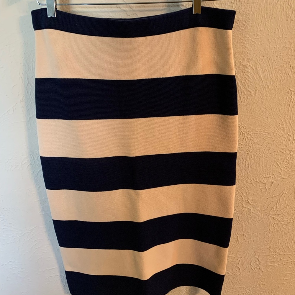 NWT JCrew Navy and Cream Striped Sweater Midi Skirt